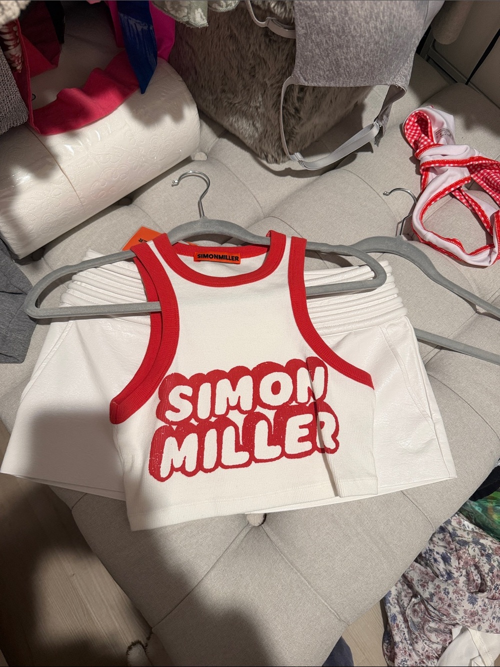 Simon Miller White & Red Logo Crop Tank